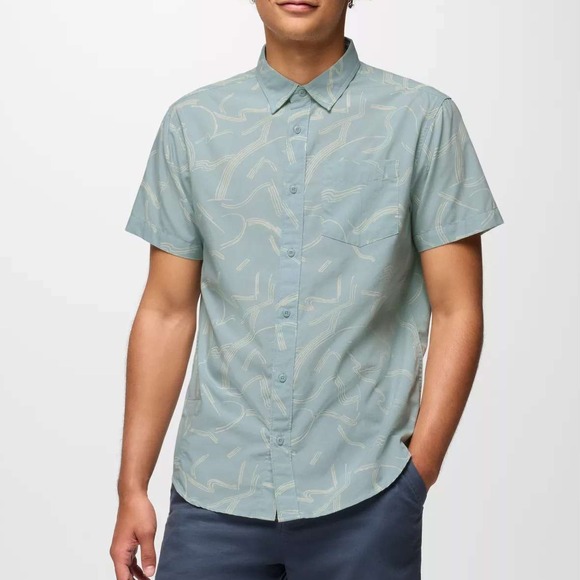 prAna Tinline Shirt Men's Medium Saltwater Seedling Slim Fit S/S Button-Up NWT - Picture 2 of 11